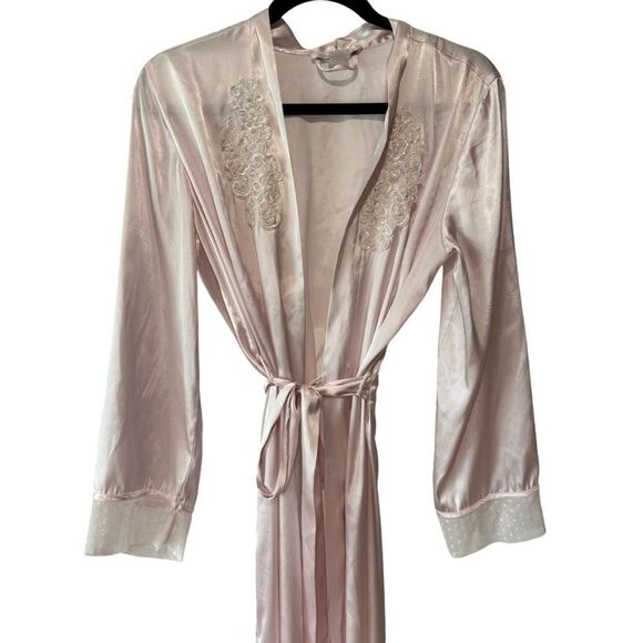 Linea Donatella Vintage Old Hollywood Pearl Lace Satin Long Robe - Picture 3 of 11